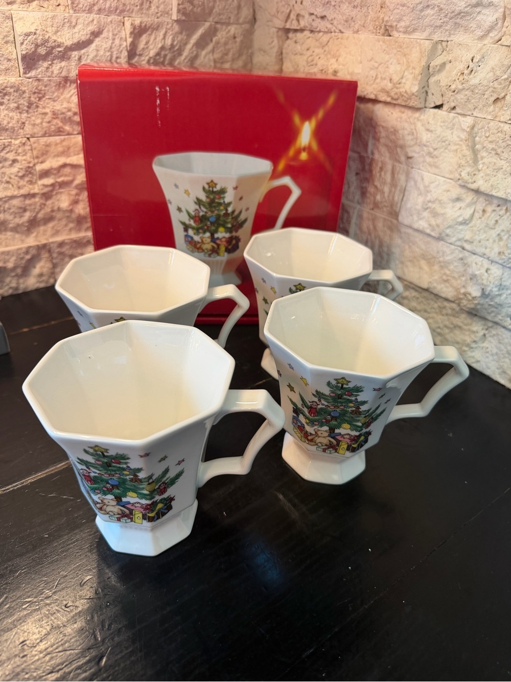 Nikko Christmas time 4 Piece Coffee / Hot Chocolate Cocoa Mug set * Teddy Bear